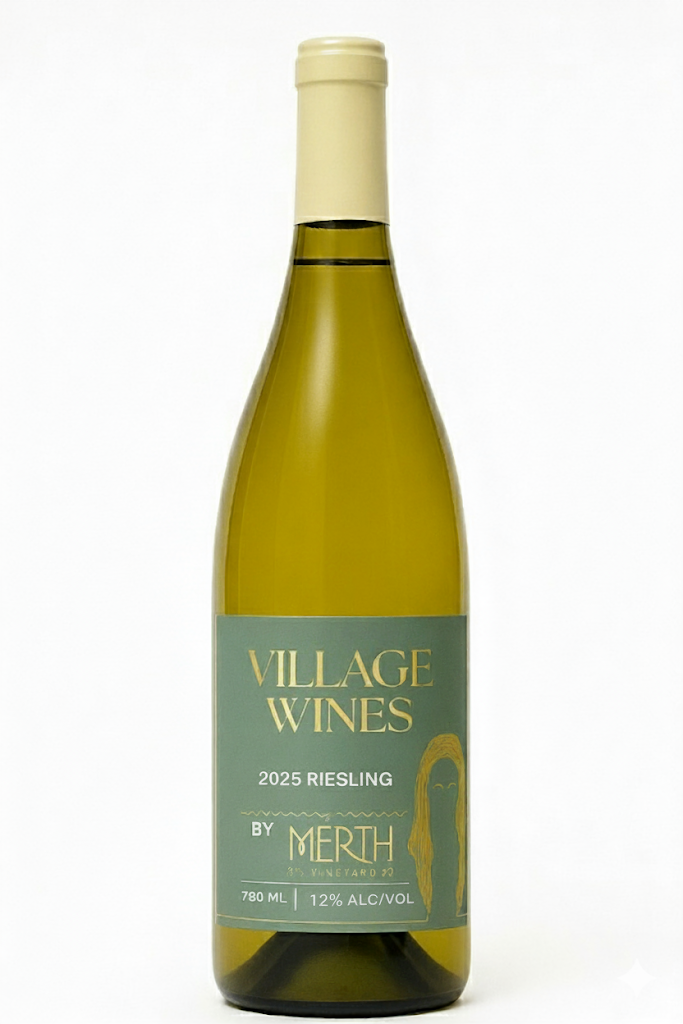 Village Wines 2025 Riesling bottle on a white background