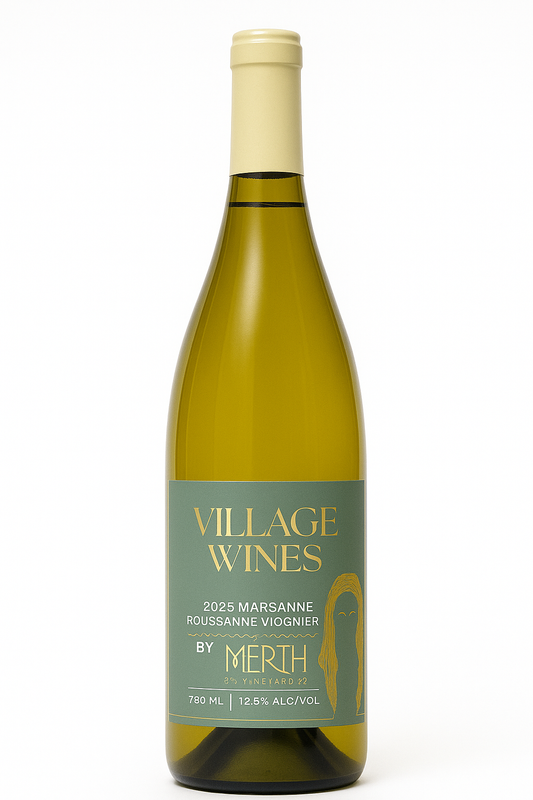 Bottle of Village Wines by Merth on a white background