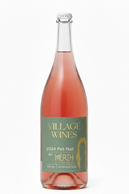 Bottle of Village Wines 2024 Pet Nat by Merith on a white background