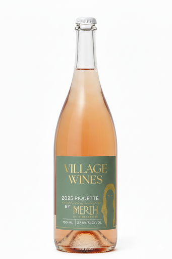 Bottle of Village Wines 2025 Piquette by Merth on a white background